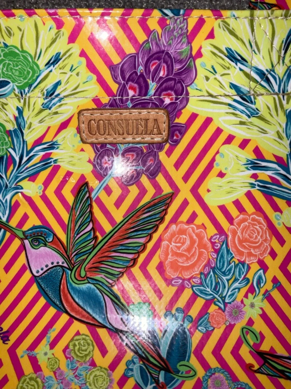 Consuela Tote Vibrant Yellow & Purple Floral Hummingbird